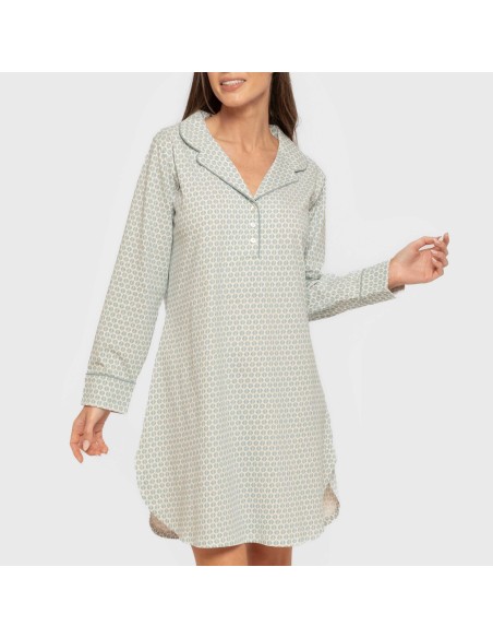 Camisón manga larga camisero algodón Dune indigo