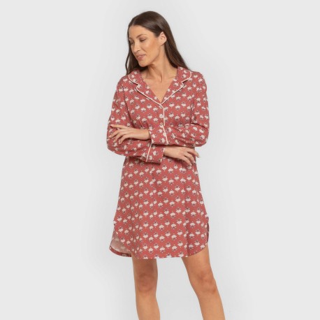 Camisón manga larga camisero algodón Calendula marsala