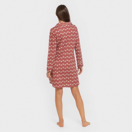 Camisón manga larga camisero algodón Calendula marsala