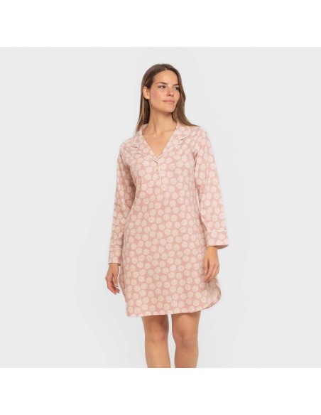 Camisón manga larga camisero algodón Medusa rosa
