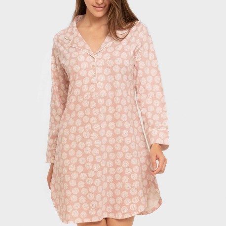 Camisón manga larga camisero algodón Medusa rosa