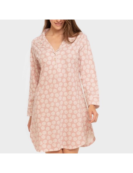 Camisón manga larga camisero algodón Medusa rosa