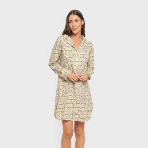 Camisón manga larga camisero algodón Matilde verde caceria