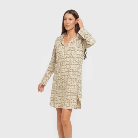 Camisón manga larga camisero algodón Matilde verde caceria