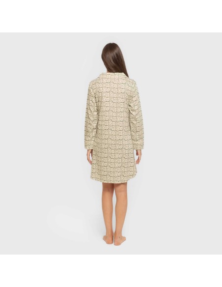 Camisón manga larga camisero algodón Matilde verde caceria