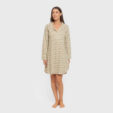 Camisón manga larga camisero algodón Matilde verde caceria