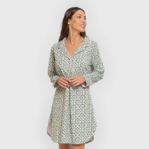 Camisón manga larga camisero algodón Eugenia verde keike