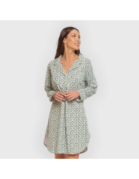 Camisón manga larga camisero algodón Eugenia verde keike