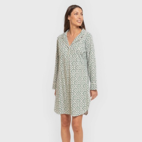 Camisón manga larga camisero algodón Eugenia verde keike