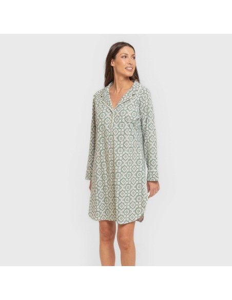 Camisón manga larga camisero algodón Eugenia verde keike