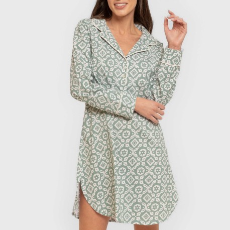 Camisón manga larga camisero algodón Eugenia verde keike