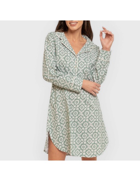 Camisón manga larga camisero algodón Eugenia verde keike