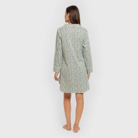 Camisón manga larga camisero algodón Eugenia verde keike