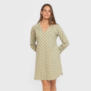 Camisón manga larga camisero algodón  Erati verde cacería