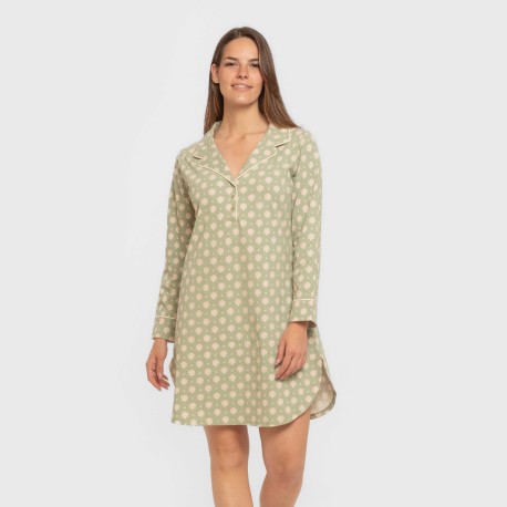 Camisón manga larga camisero algodón  Erati verde cacería