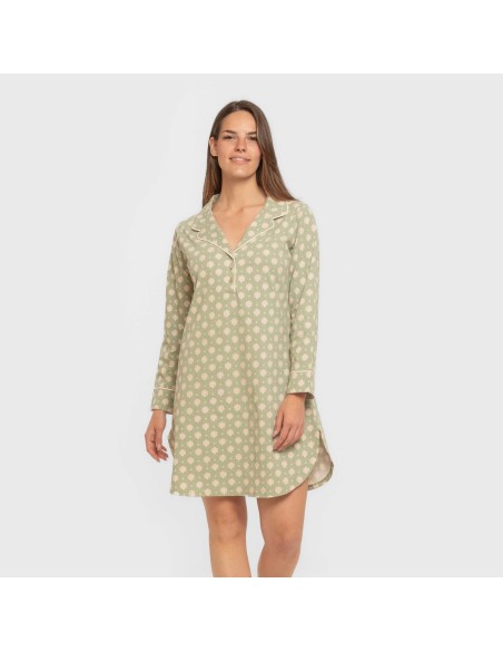 Camisón manga larga camisero algodón  Erati verde cacería