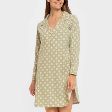 Camisón manga larga camisero algodón  Erati verde cacería