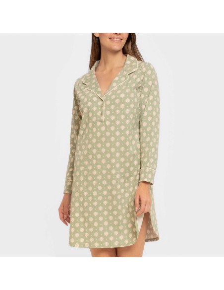 Camisón manga larga camisero algodón  Erati verde cacería