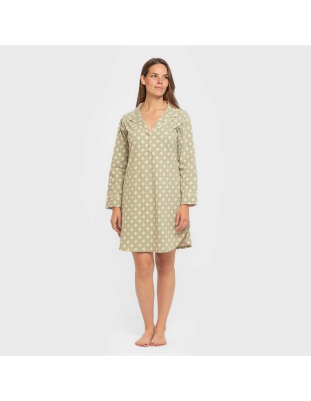 Camisón manga larga camisero algodón  Erati verde cacería