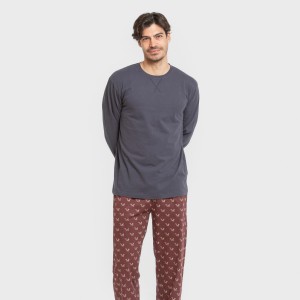 Pijama largo algodón hombre Ardillas azul marino