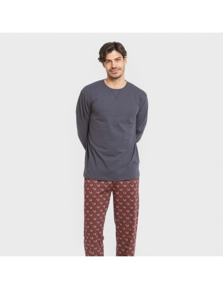 Pijama largo algodón hombre Ardillas azul marino