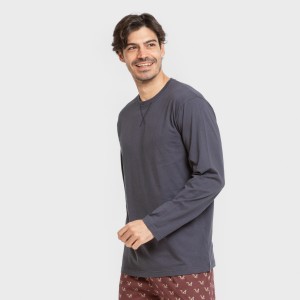 Pijama largo algodón hombre Ardillas azul marino 2