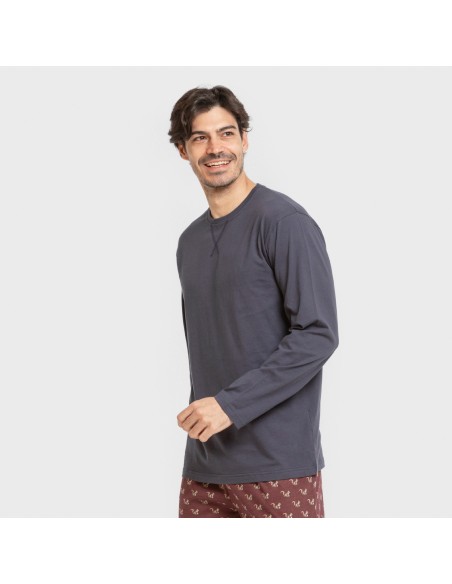 Pijama largo algodón hombre Ardillas azul marino