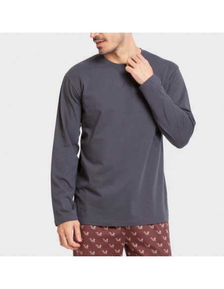 Pijama largo algodón hombre Ardillas azul marino