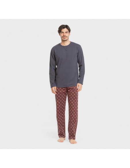 Pijama largo algodón hombre Ardillas azul marino