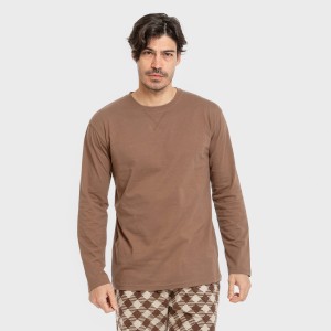 Pijama hombre franela Cuadro Bogota marrón