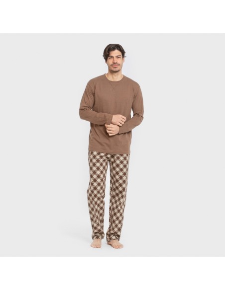 Pijama hombre franela Cuadro Bogota marrón