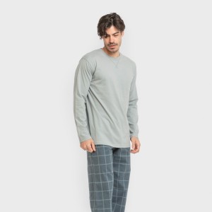 Pijama hombre franela Cuadro Andino verde azul claro 2