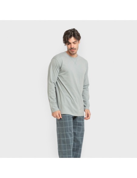 Pijama hombre franela Cuadro Andino verde azul claro