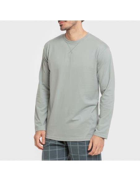 Pijama hombre franela Cuadro Andino verde azul claro