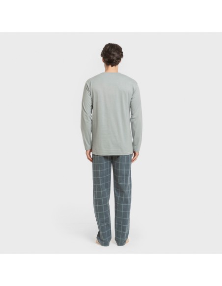 Pijama hombre franela Cuadro Andino verde azul claro