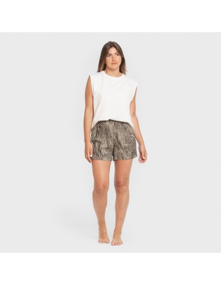Pantalón corto viscosa bambula Drus beige - negro
