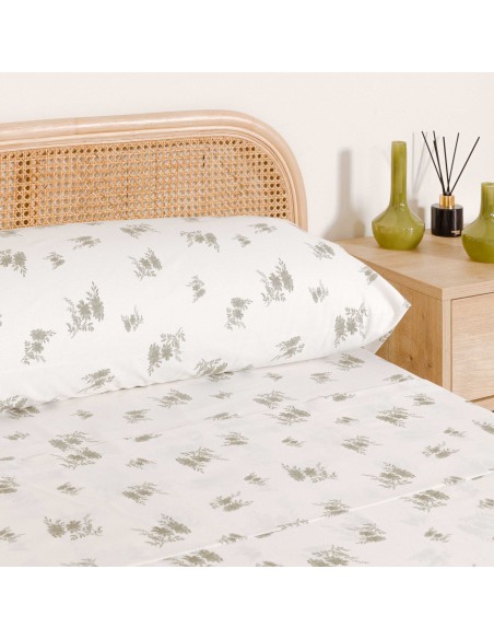 Juego de sábanas algodón percal Petri verde seco