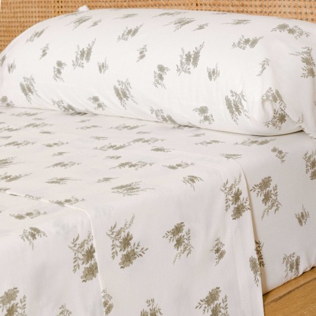 Juego de sábanas algodón percal Petri verde seco