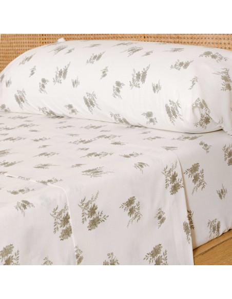 Juego de sábanas algodón percal Petri verde seco