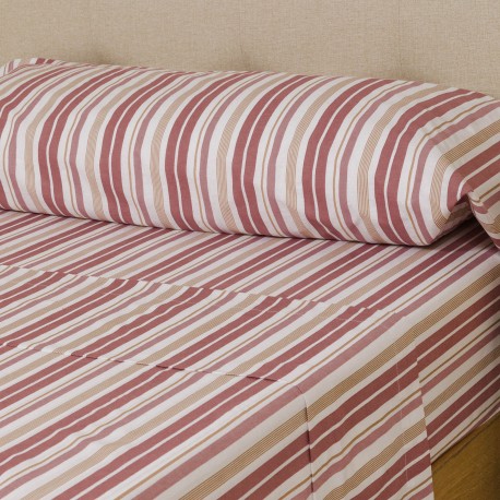 Juego de sábanas algodón percal Raya Calendula marsala