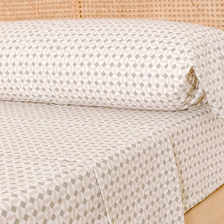 Juego de sábanas algodón Enrieta verde seco - topo