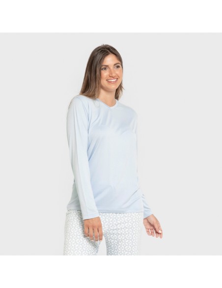 Pijama largo mujer soft Clau celeste