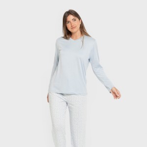 Pijama largo mujer soft Clau celeste 2