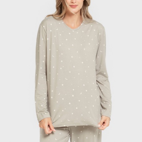 Pijama largo mujer soft Ambarina verde cacería