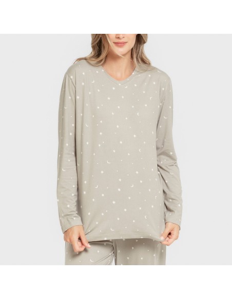 Pijama largo mujer soft Ambarina verde cacería