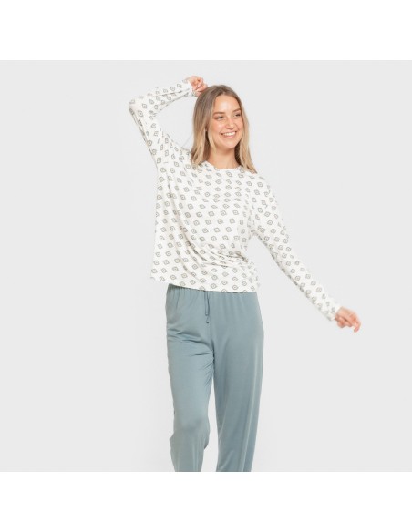 Pijama largo mujer soft Joy agua marina