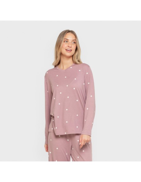 Pijama largo mujer soft Choer berenjena seco