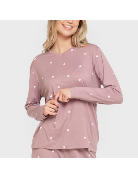 Pijama largo mujer soft Choer berenjena seco