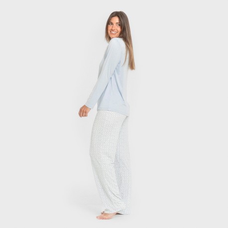 Pijama largo mujer soft Clau celeste