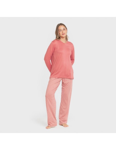 Pijama largo mujer soft Leonor marsala